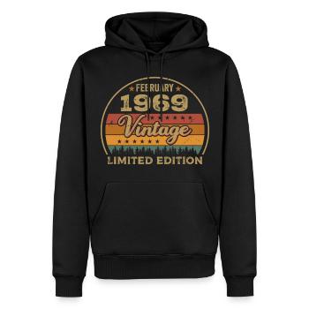 Février 1969, Jubilé 1969, Légendes Février 1969 - Sweat à capuche Premium bio Homme - noir - Devant - Nico (187cm)