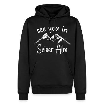 Seiser Alm Snowboarden Wandern und Ski fahren - Männer Premium Bio Hoodie - Schwarz - Vorne - Nico (187cm)