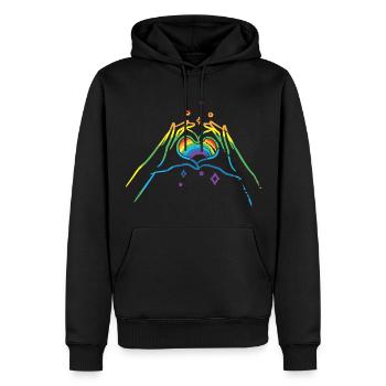 CSD LGBT Hände formen Regenbogen Herz Pride - Männer Premium Bio Hoodie - Schwarz - Vorne - Nico (187cm)