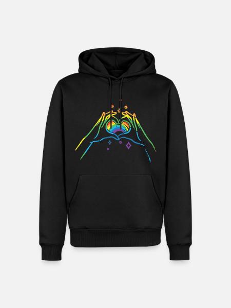 CSD LGBT Hände formen Regenbogen Herz Pride - Männer Premium Bio Hoodie - Schwarz