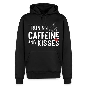 Je cours avec de la caféine et des bisous - Sweat à capuche Premium bio Homme - noir - Devant - Nico (187cm)
