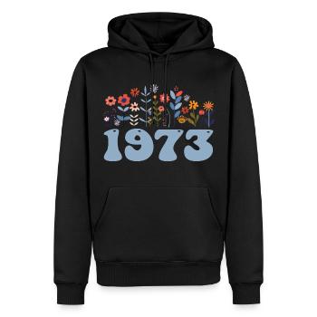 1973 Motif floral 1973 Floral thème fleurs 1973 - Sweat à capuche Premium bio Homme - noir - Devant - Nico (187cm)