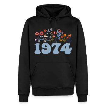 1974 Blumenmuster 1974 Blumen-thema Blumen 1974 - Männer Premium Bio Hoodie - Schwarz - Vorne - Nico (187cm)