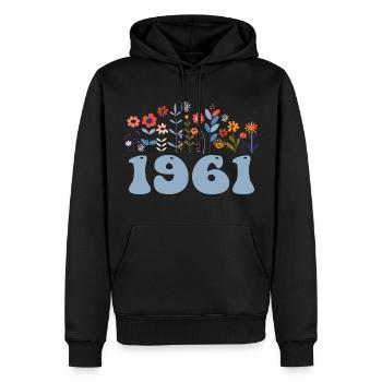 1961 Motif floral 1961 Thème floral Fleurs 1961 - Sweat à capuche Premium bio Homme - noir - Devant - Nico (187cm)