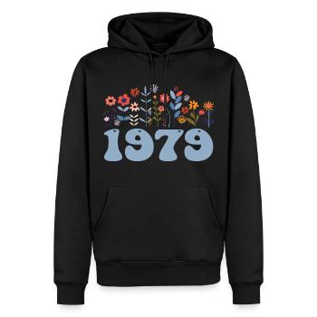 1979 Motif floral 1979 Thème floral 1979 - Sweat à capuche Premium bio Homme - noir - Devant - Nico (187cm)