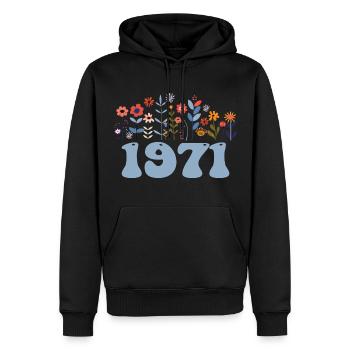 1971 Blumenmuster 1971 Blumen-thema Blumen 1971 - Männer Premium Bio Hoodie - Schwarz - Vorne - Nico (187cm)