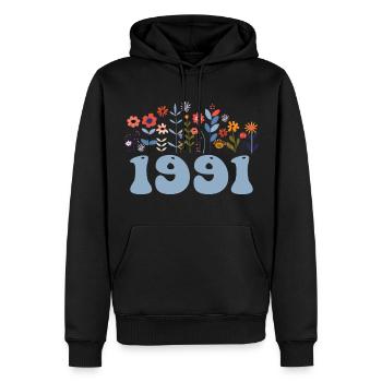 1991 Motif floral 1991 Thème floral 1991 - Sweat à capuche Premium bio Homme - noir - Devant - Nico (187cm)