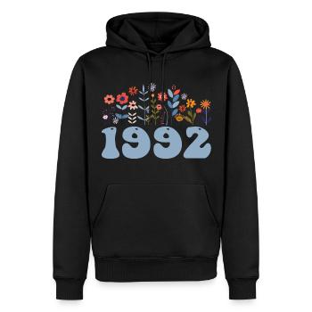 1992 Motif floral 1992 Thème floral 1992 - Sweat à capuche Premium bio Homme - noir - Devant - Nico (187cm)
