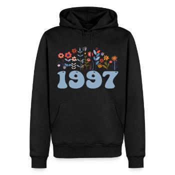 1997 Motif floral 1997 Thème floral 1997 - Sweat à capuche Premium bio Homme - noir - Devant - Nico (187cm)