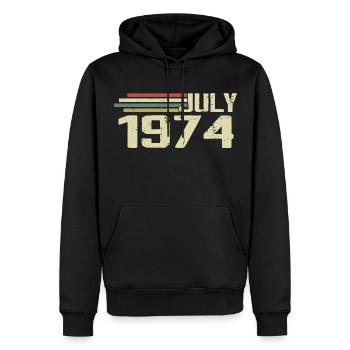 Anniversaire juillet 1974 Année 1974 juillet Né en 1974 - Sweat à capuche Premium bio Homme - noir - Devant - Nico (187cm)