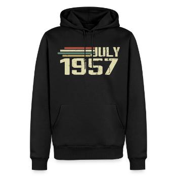 Anniversaire juillet 1957 Année 1957 juillet Né en 1957 - Sweat à capuche Premium bio Homme - noir - Devant - Nico (187cm)