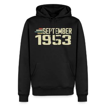 September 1953 Vintage Geschenkidee September 1953 - Männer Premium Bio Hoodie - Schwarz - Vorne - Nico (187cm)