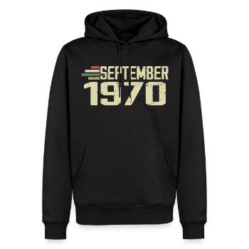 September 1970 Vintage Geschenkidee September 1970 - Männer Premium Bio Hoodie - Schwarz - Vorne - Nico (187cm)