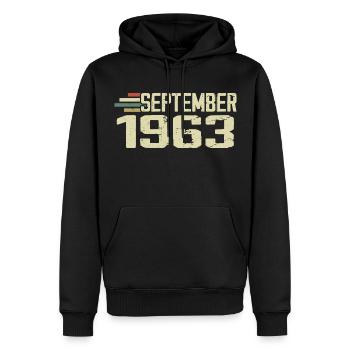 September 1963 Vintage Geschenkidee September 1963 - Männer Premium Bio Hoodie - Schwarz - Vorne - Nico (187cm)