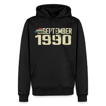 September 1990 Vintage Geschenkidee September 1990 - Männer Premium Bio Hoodie - Schwarz - Vorne - Nico (187cm)