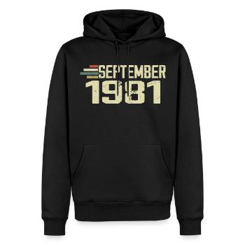 September 1981 Vintage Geschenkidee September 1981 - Männer Premium Bio Hoodie - Schwarz - Vorne - Nico (187cm)