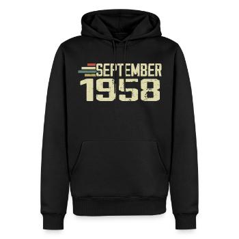 September 1958 Vintage Geschenkidee September 1958 - Männer Premium Bio Hoodie - Schwarz - Vorne - Nico (187cm)