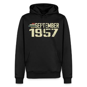September 1957 Vintage Geschenkidee September 1957 - Männer Premium Bio Hoodie - Schwarz - Vorne - Nico (187cm)