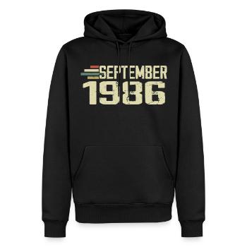 September 1986 Vintage Geschenkidee September 1986 - Männer Premium Bio Hoodie - Schwarz - Vorne - Nico (187cm)