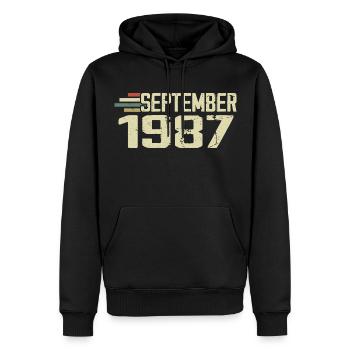September 1987 Vintage Geschenkidee September 1987 - Männer Premium Bio Hoodie - Schwarz - Vorne - Nico (187cm)
