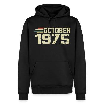 October 1975 - Geburtstag im Oktober 1975 - Männer Premium Bio Hoodie - Schwarz - Vorne - Nico (187cm)