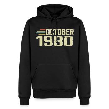 October 1980 - Geburtstag im Oktober 1980 - Männer Premium Bio Hoodie - Schwarz - Vorne - Nico (187cm)