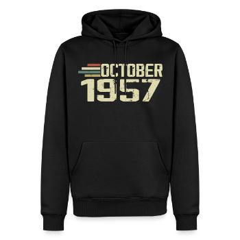October 1957 - Geburtstag im Oktober 1957 - Männer Premium Bio Hoodie - Schwarz - Vorne - Nico (187cm)