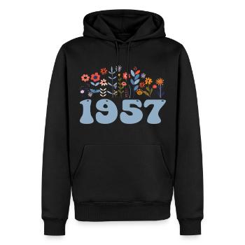 1957 Blumenmuster 1957 Blumen-thema Blumen 1957 - Männer Premium Bio Hoodie - Schwarz - Vorne - Nico (187cm)