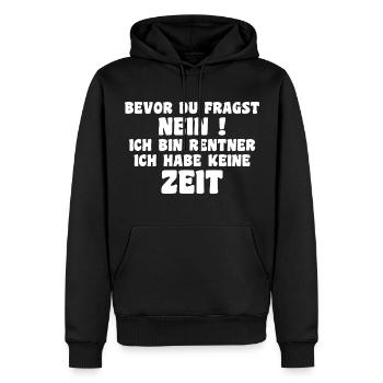 Je suis à la retraite, je n’ai pas de don de temps - Sweat à capuche Premium bio Homme - noir - Devant - Nico (187cm)