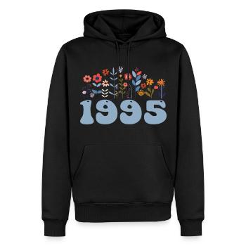 1995 Motif floral 1995 Floral thème fleurs 1995 - Sweat à capuche Premium bio Homme - noir - Devant - Nico (187cm)