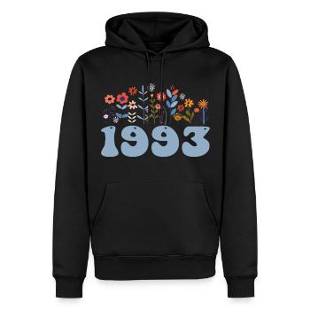 1993 Motif floral 1993 Floral thème fleurs 1993 - Sweat à capuche Premium bio Homme - noir - Devant - Nico (187cm)