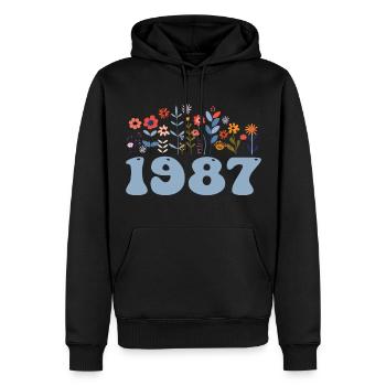1987 Blumenmuster 1987 Blumen-thema Blumen 1987 - Männer Premium Bio Hoodie - Schwarz - Vorne - Nico (187cm)