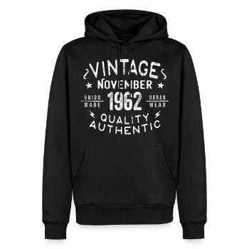 Novembre 1962 Cadeau d'anniversaire en novembre 1962 - Sweat à capuche Premium bio Homme - noir - Devant - Nico (187cm)