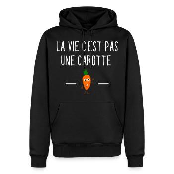 La vie c est pas une carotte - Sweat à capuche Premium bio Homme - noir - Devant - Nico (187cm)