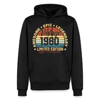 Rétro 1980 ' s Vintage Anniversaire 1980 ' s Cadeau 1980 - Sweat à capuche Premium bio Homme - noir - Devant - Nico (187cm)