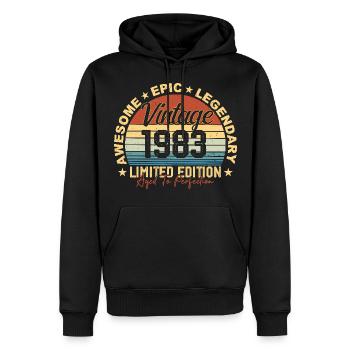 Rétro 1983 Vintage Anniversaire 1983 Cadeau 1983 - Sweat à capuche Premium bio Homme - noir - Devant - Nico (187cm)