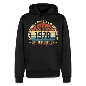 Rétro 1978 Vintage Anniversaire 1978 Cadeau 1978 - Sweat à capuche Premium bio Homme - noir - Devant - Nico (187cm)