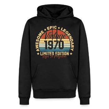 Rétro 1970 ' s Vintage Anniversaire 1970 ' s Cadeau 1970 - Sweat à capuche Premium bio Homme - noir - Devant - Nico (187cm)