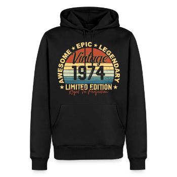 Rétro 1974 Vintage Anniversaire 1974 Cadeau 1974 - Sweat à capuche Premium bio Homme - noir - Devant - Nico (187cm)