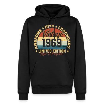 Rétro 1969 Vintage Anniversaire 1969 Cadeau 1969 - Sweat à capuche Premium bio Homme - noir - Devant - Nico (187cm)