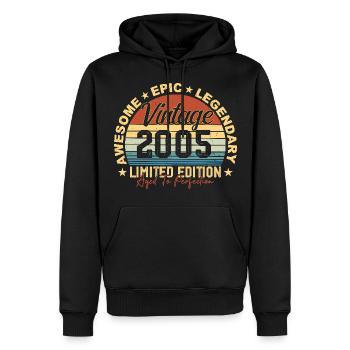 Rétro 2005 Vintage Anniversaire 2005 Cadeau 2005 - Sweat à capuche Premium bio Homme - noir - Devant - Nico (187cm)