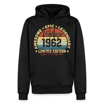 Rétro 1962 Vintage Anniversaire 1962 Cadeau 1962 - Sweat à capuche Premium bio Homme - noir - Devant - Nico (187cm)