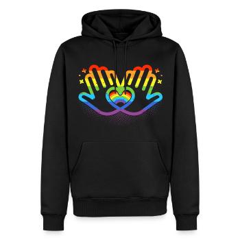 CSD LGBT Hände formen Regenbogen Herz Pride - Männer Premium Bio Hoodie - Schwarz - Vorne - Nico (187cm)