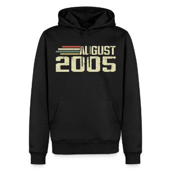 Né en août 2005 Anniversaire Millésime août 2005 - Sweat à capuche Premium bio Homme - noir - Devant - Nico (187cm)
