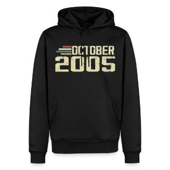 Octobre 2005 - Anniversaire en octobre 2005 - Sweat à capuche Premium bio Homme - noir - Devant - Nico (187cm)