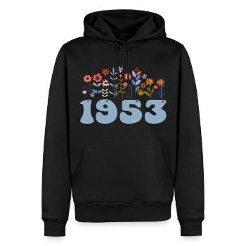 1953 Motif floral 1953 Thème floral 1953 - Sweat à capuche Premium bio Homme - noir - Devant - Nico (187cm)