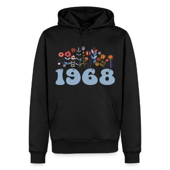 1968 Motif floral 1968 Floral thème fleurs 1968 - Sweat à capuche Premium bio Homme - noir - Devant - Nico (187cm)