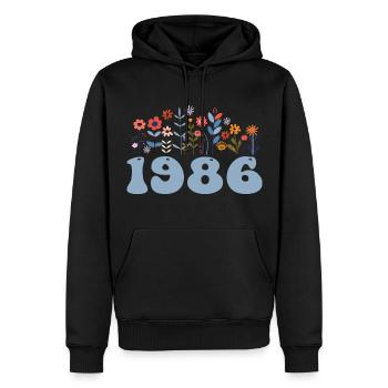 1986 Motif floral 1986 Thème floral 1986 - Sweat à capuche Premium bio Homme - noir - Devant - Nico (187cm)