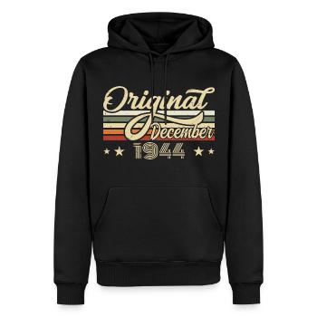 Décembre 1944 - Cadeau d’anniversaire Décembre 1944 - Sweat à capuche Premium bio Homme - noir - Devant - Nico (187cm)