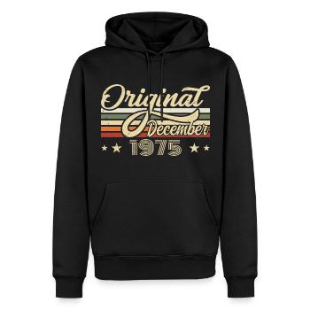 Décembre 1975 - Cadeau d’anniversaire Décembre 1975 - Sweat à capuche Premium bio Homme - noir - Devant - Nico (187cm)